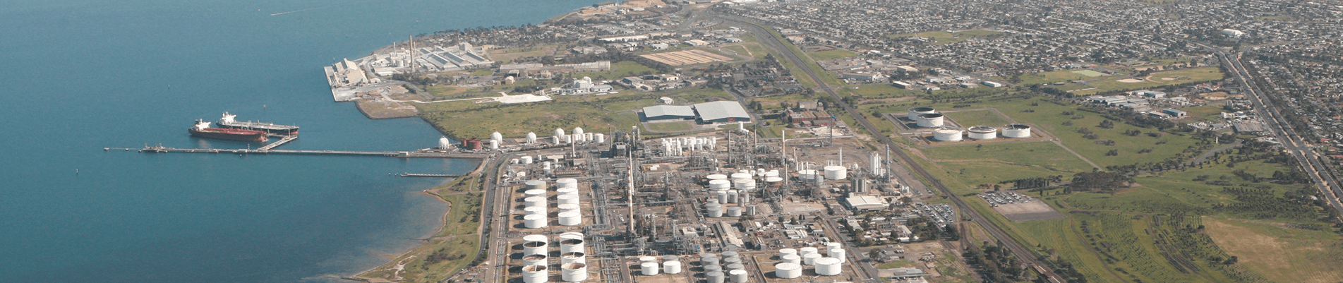 birdseye view of terminal and vessels moored at jetty