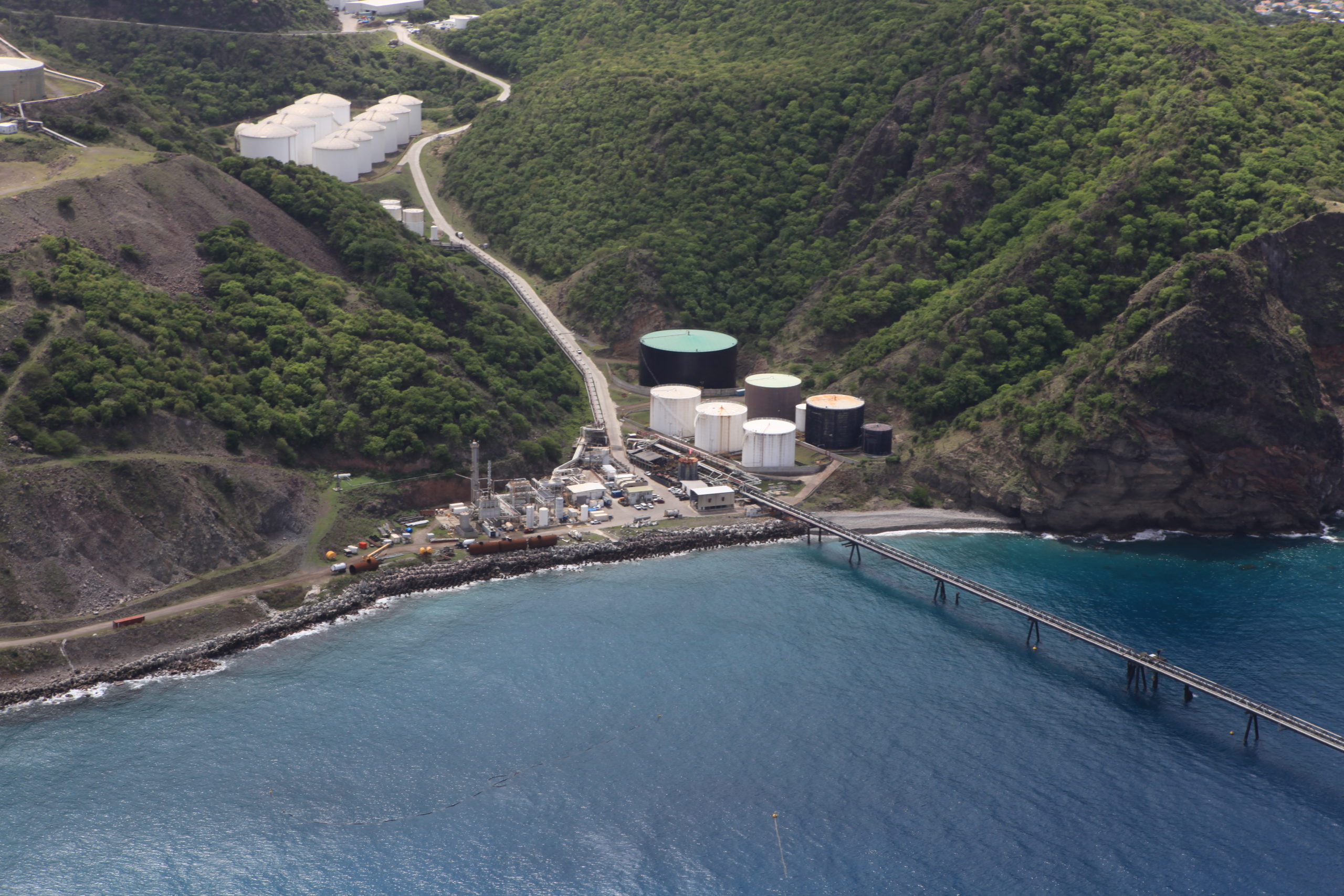 Birdseye view of storage terminal in Caribbean