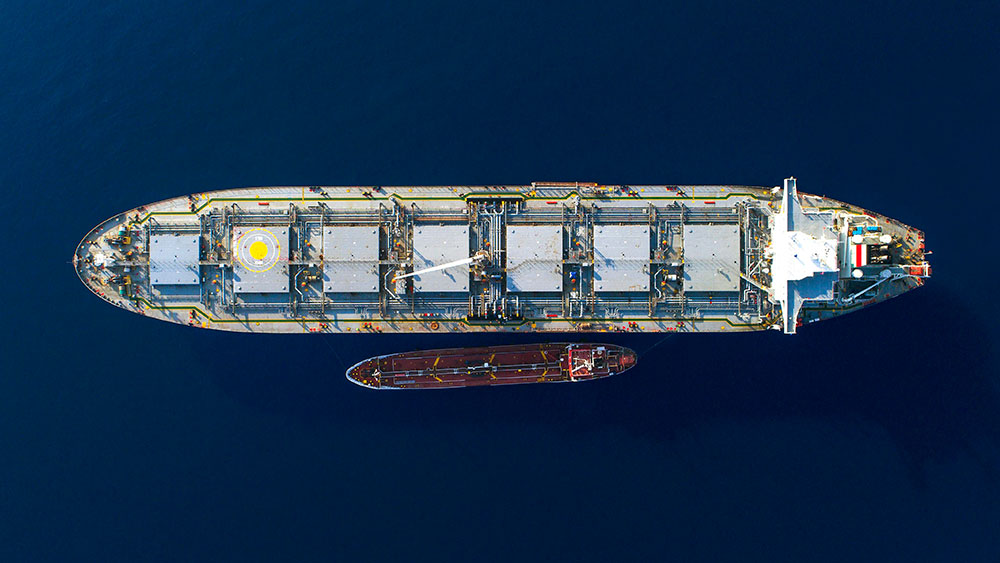 bunker barge refueling vessel at sea