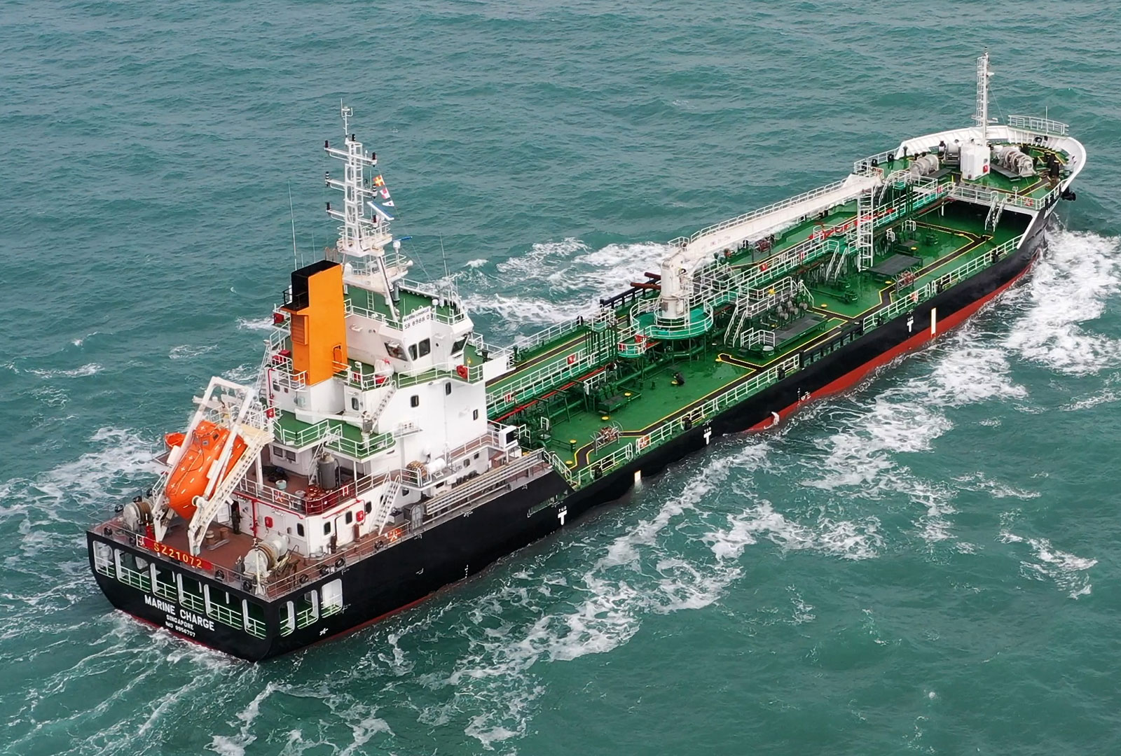 hybrid bunker barge vessel at sea