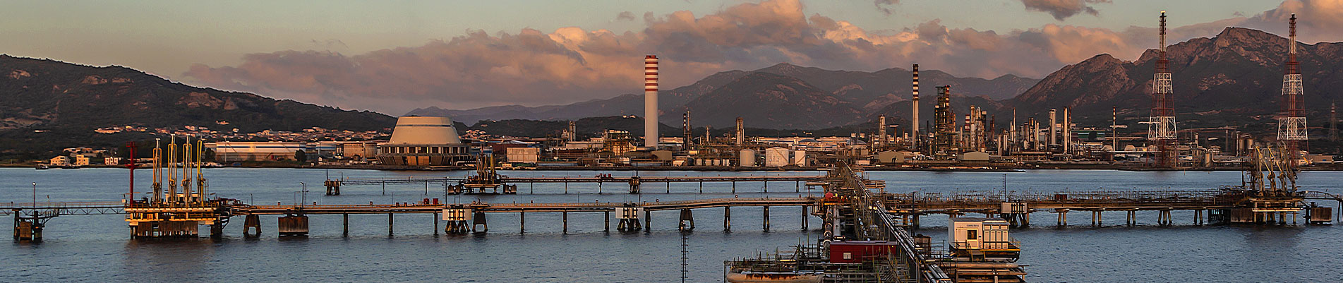 Mediterranean refinery at dusk